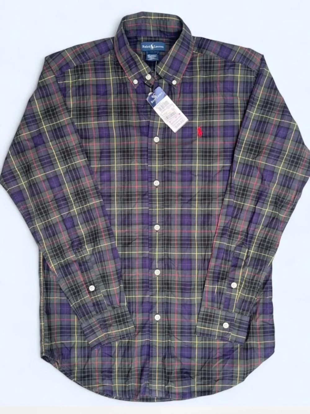 NWT Ralph Lauren kids Purple Plaid Button-Down Shirt Preppy classic spring Large